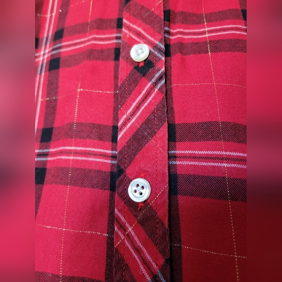 Talbots Women's Plaid Red Metallic Shirt Cotton Button Up, Medium. - Picture 5 of 13